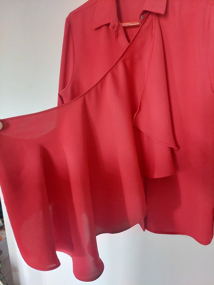 Kırmızı Kadın Drapeli Gömlek - Görsel 2