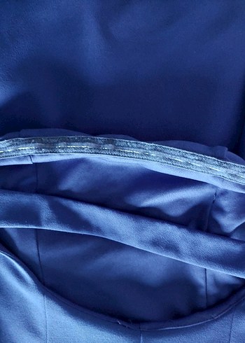 Parlement mavisi Drapeli Uzun Abiye Elbise - Görsel 7