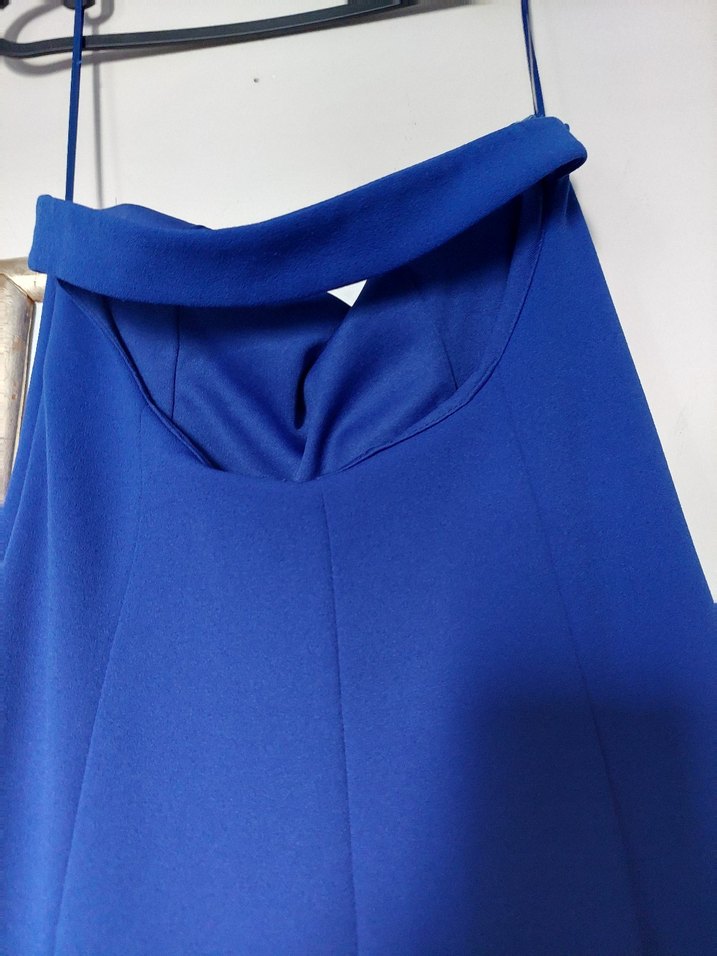 Parlement mavisi Drapeli Uzun Abiye Elbise - Görsel 5