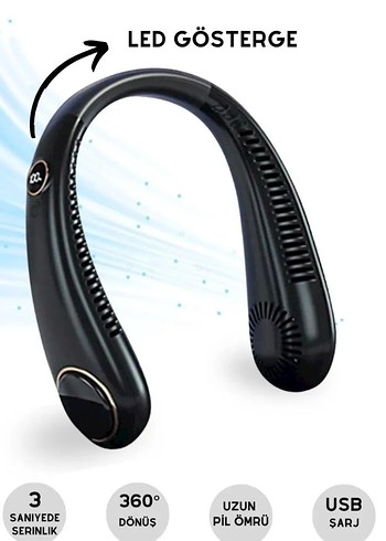 USB Şarjlı Boyun Askılı Fan Siyah