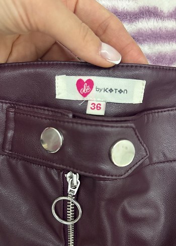 Düğmeli Bordo Deri Kadın Pantolon - Görsel 2