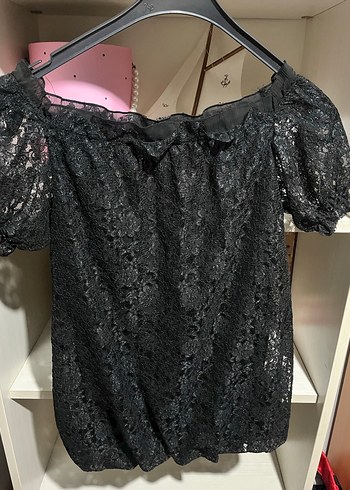 Diğer Dantel Detaylı Siyah Gotik Bluz