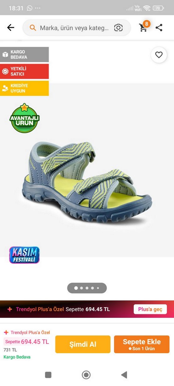 Sarı Gri Erkek Çocuk Cırt Cırtlı Sandalet - Görsel 5