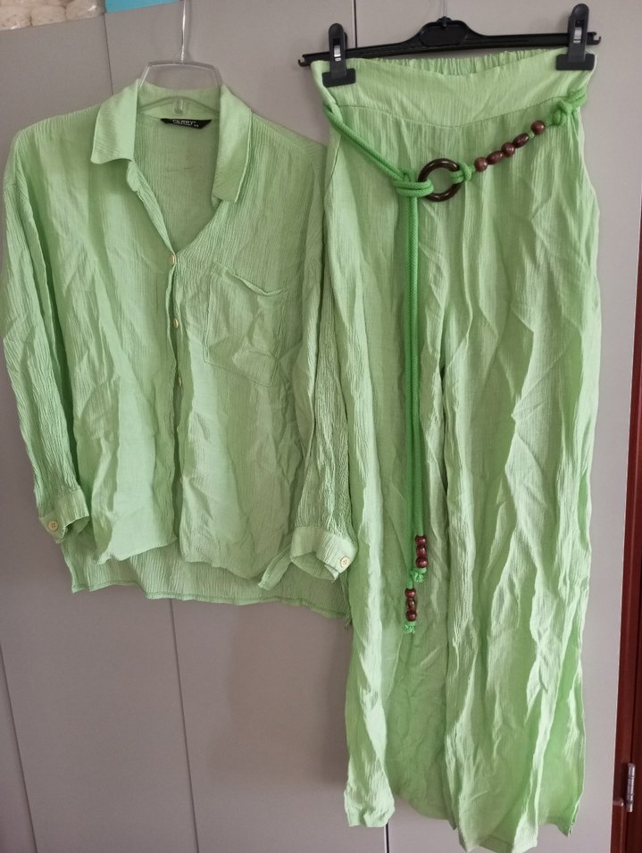 Uzun Kollu Yeşil Bohem Kadın Pijama Takımı - Görsel 2