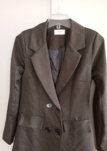 38 Beden kahverengi Renk Düğmeli Kahverengi Kadın Blazer Ceket