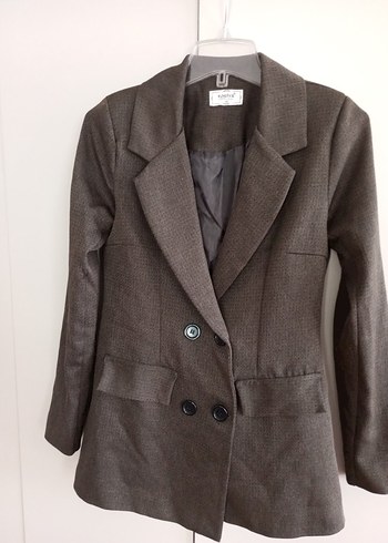 38 Beden Düğmeli Kahverengi Kadın Blazer Ceket