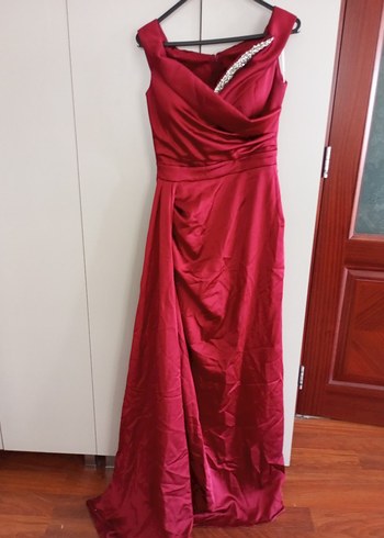 Bordo Drapeli Uzun Abiye Elbise - Görsel 5