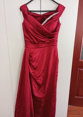 Bordo Drapeli Uzun Abiye Elbise - Görsel 2