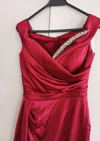 Bordo Drapeli Uzun Abiye Elbise - Görsel 3