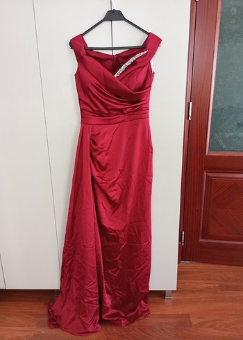 Bordo Drapeli Uzun Abiye Elbise - Görsel 7