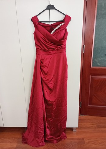 Bordo Drapeli Uzun Abiye Elbise - Görsel 6