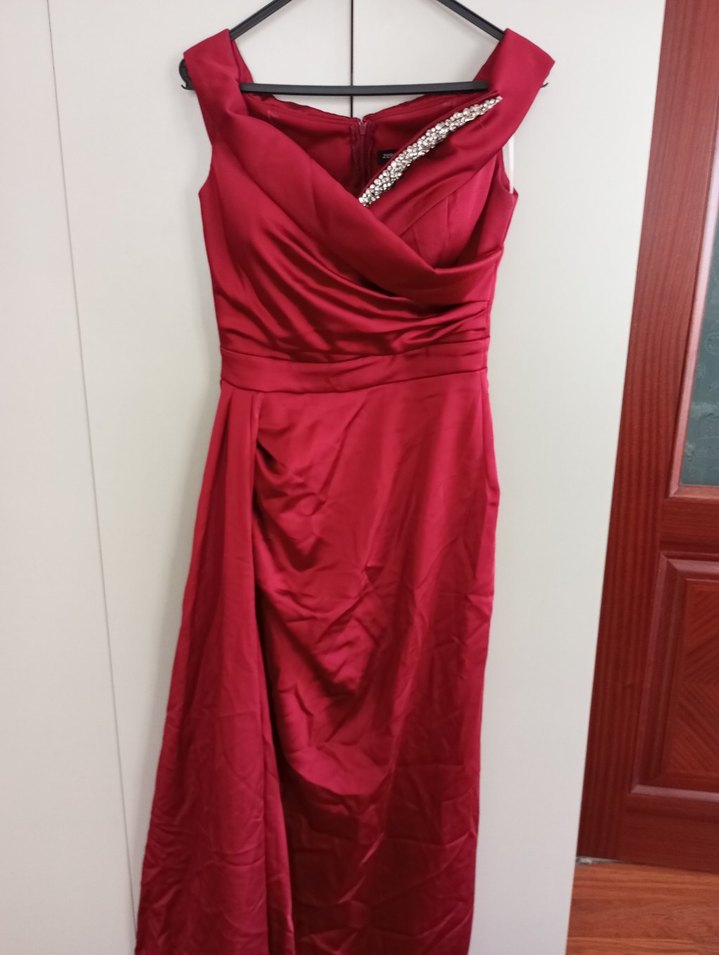 Bordo Drapeli Uzun Abiye Elbise - Görsel 2