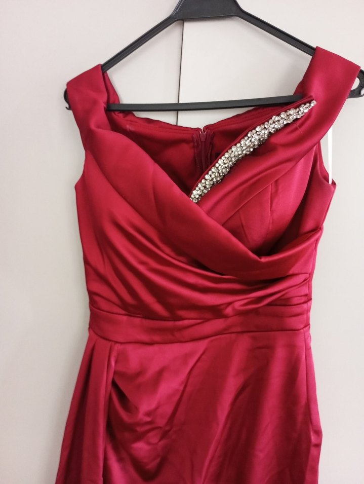 Bordo Drapeli Uzun Abiye Elbise - Görsel 3