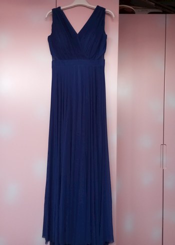 Lacivert Drapeli Uzun Abiye Elbise - Görsel 10