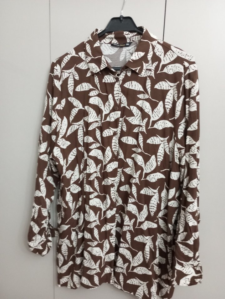 Kadın Kahverengi Desenli Uzun Kollu
 Gömlek 3xl - Görsel 2