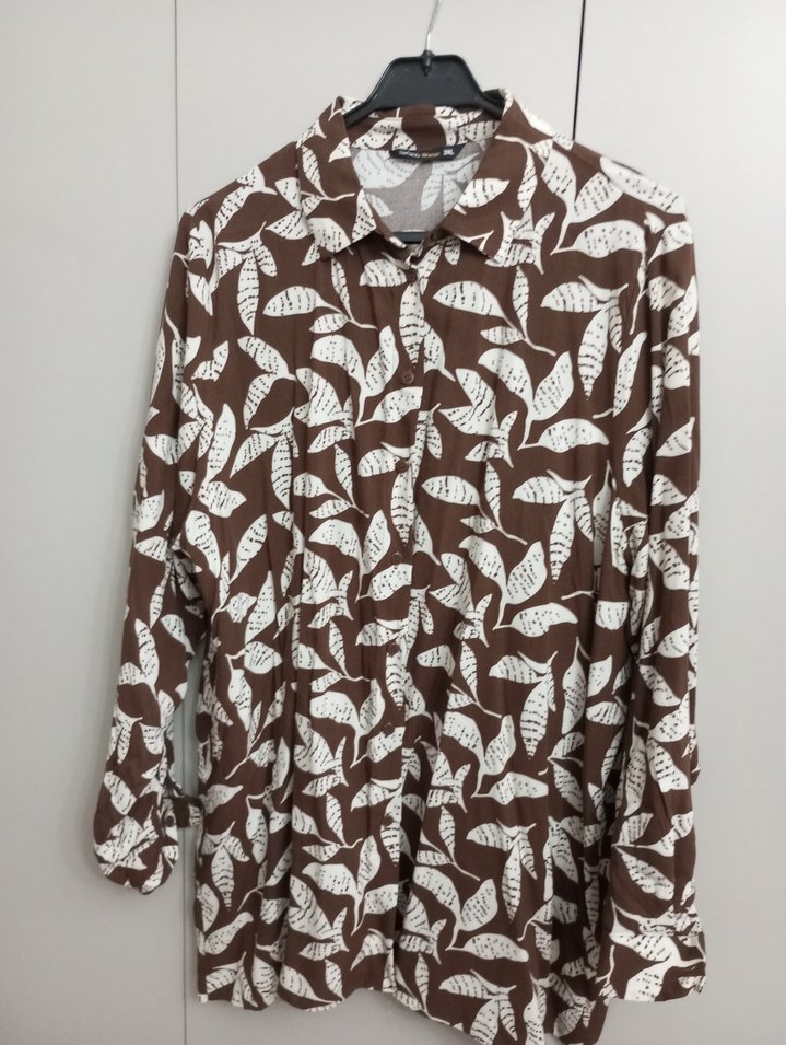 Kadın Kahverengi Desenli Uzun Kollu
 Gömlek 3xl - Görsel 5