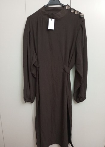 Düğmeli Koyu Kahverengi Uzun tesettür tunik - Görsel 5