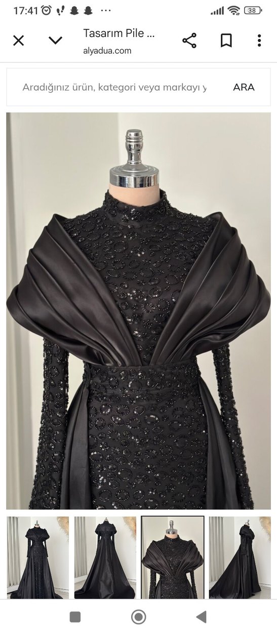 Uzun Siyah Drape Detaylı Gotik Abiye Elbise - Görsel 3