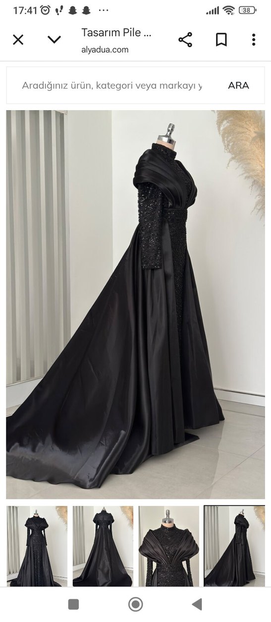 Uzun Siyah Drape Detaylı Gotik Abiye Elbise - Görsel 4