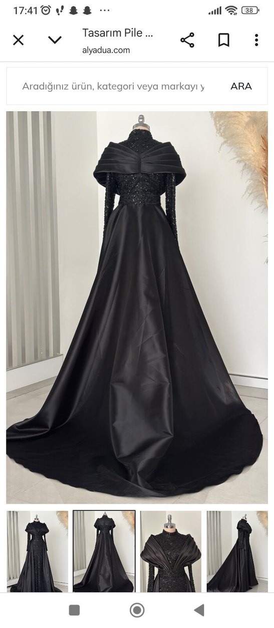 Uzun Siyah Drape Detaylı Gotik Abiye Elbise - Görsel 2