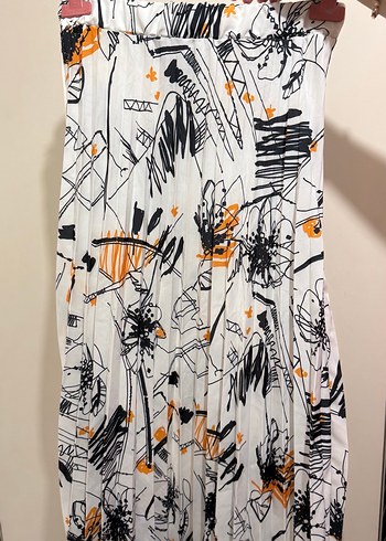 Baskılı Pilili Uzun Kadın Etek - Görsel 2