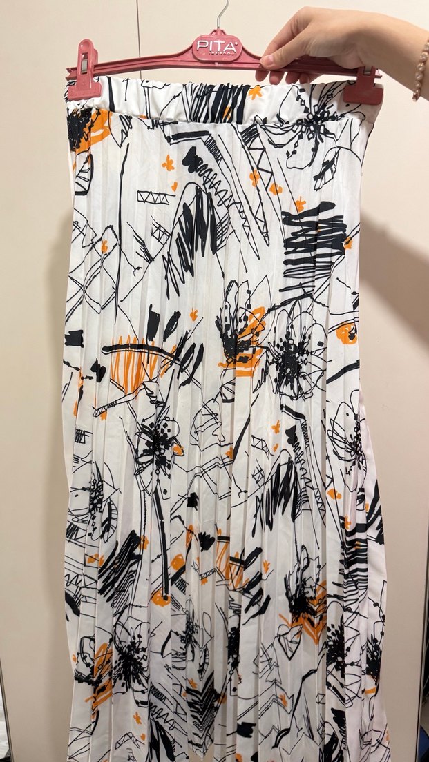 Baskılı Pilili Uzun Kadın Etek - Görsel 2