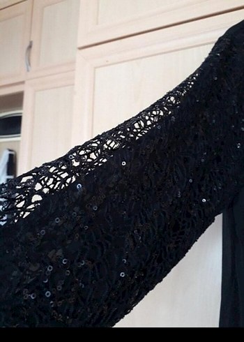 Siyah Uzun Kollu Salaş Siyah Abiye Elbise - Görsel 4