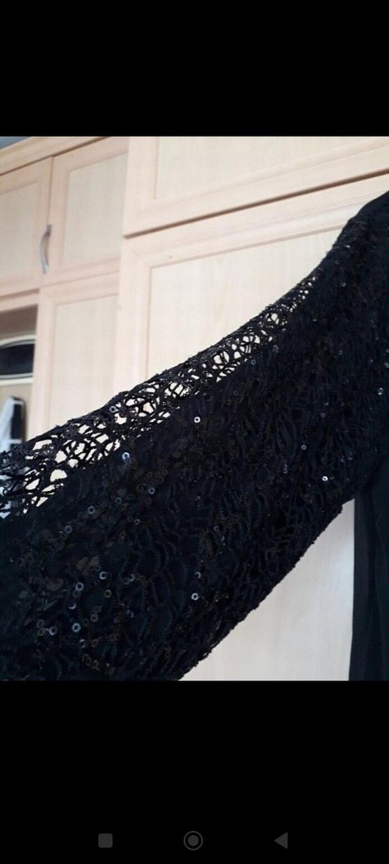 Siyah Uzun Kollu Salaş Siyah Abiye Elbise - Görsel 4