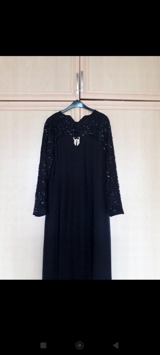 Siyah Uzun Kollu Salaş Siyah Abiye Elbise - Görsel 2