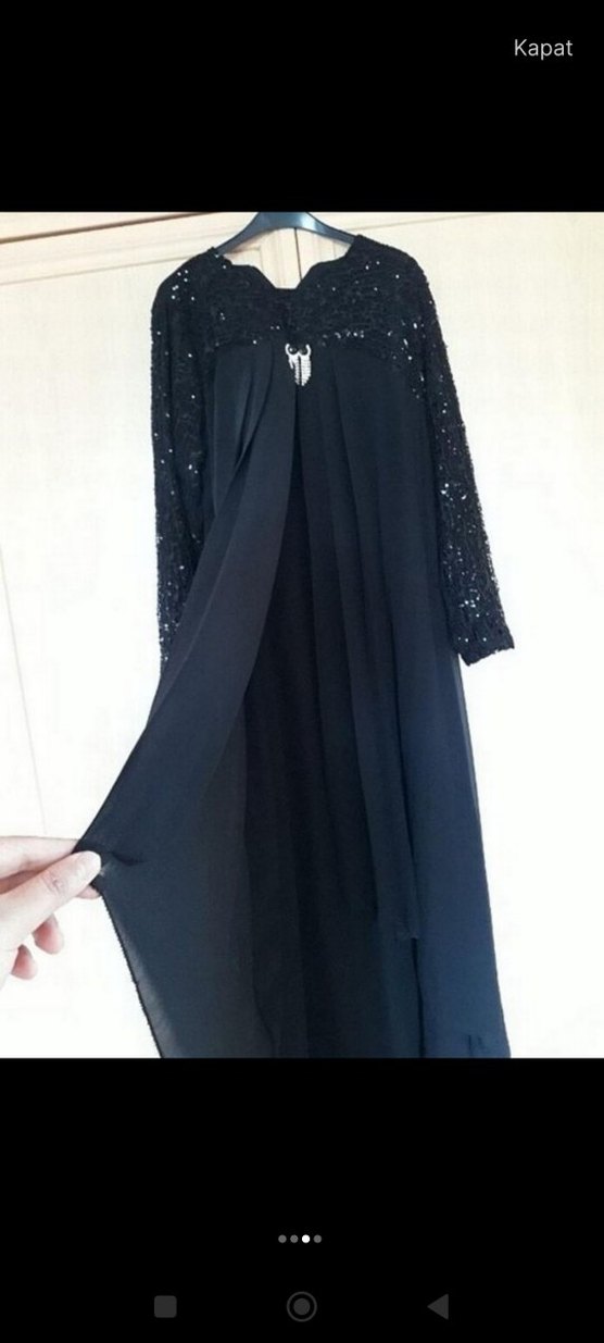 Siyah Uzun Kollu Salaş Siyah Abiye Elbise - Görsel 3