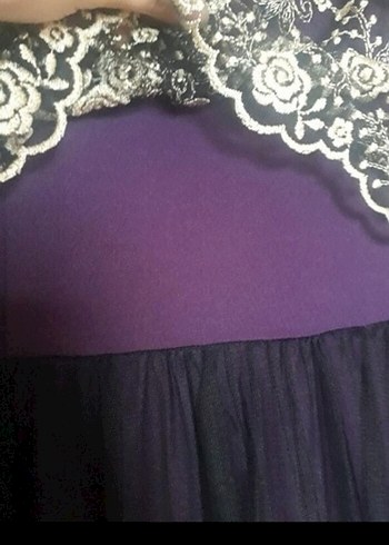 Mor Nakışlı Uzun Kollu Tesettür Abiye Elbise - Görsel 3