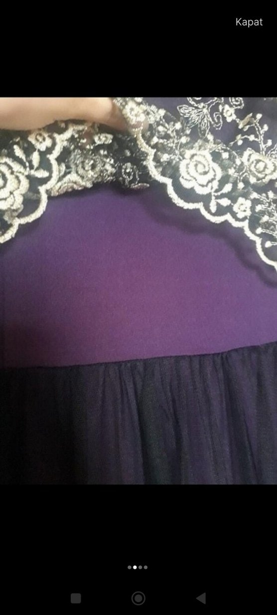 Mor Nakışlı Uzun Kollu Tesettür Abiye Elbise - Görsel 3