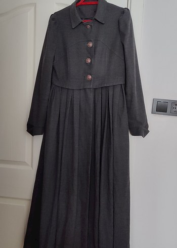 Düğmeli Uzun Gri Kadın Kaban kışlık pardesü abacı - Görsel 2