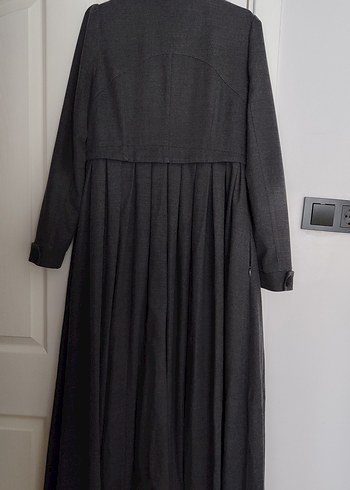 Düğmeli Uzun Gri Kadın Kaban kışlık pardesü abacı - Görsel 5