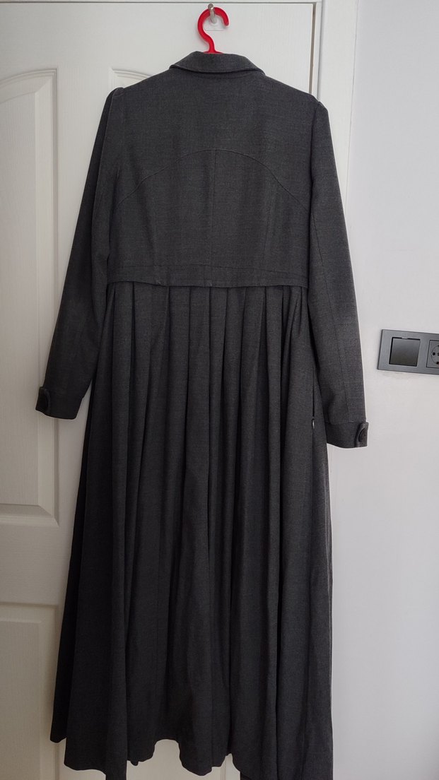 Düğmeli Uzun Gri Kadın Kaban kışlık pardesü abacı - Görsel 5