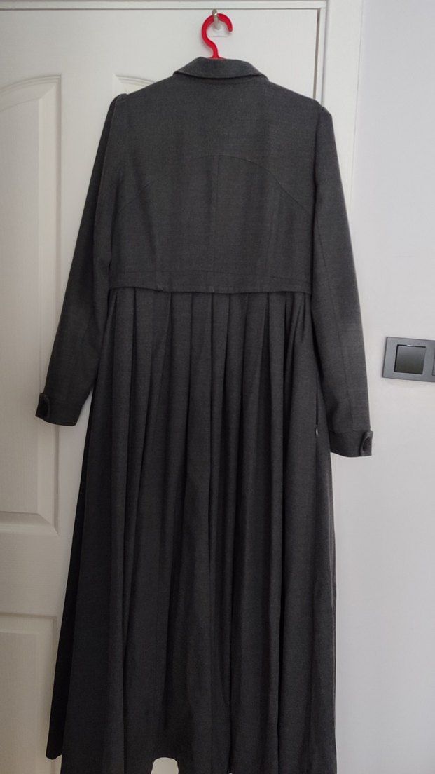 Düğmeli Uzun Gri Kadın Kaban kışlık pardesü abacı - Görsel 4