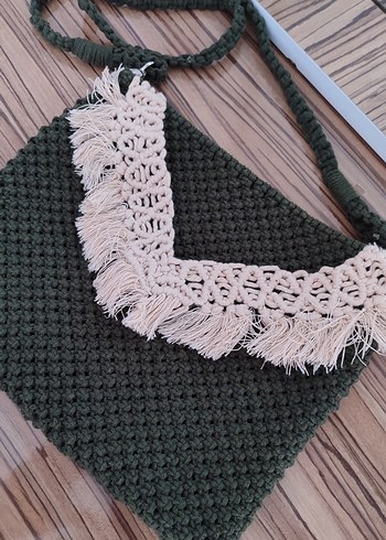 Yeşil Örgü Bohem Kadın Çanta makrome - Görsel 2