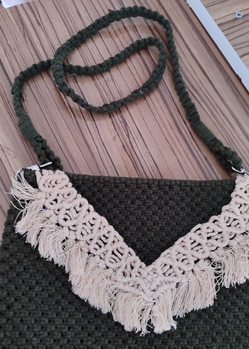 Yeşil Örgü Bohem Kadın Çanta makrome - Görsel 4