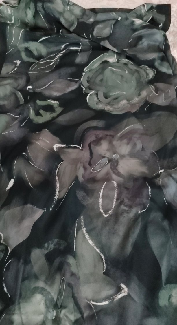 Gri Kadın İpek Şal, Dökümlü freshscarf - Görsel 2