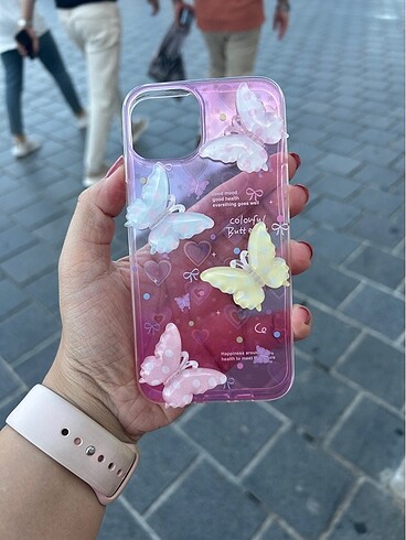 İPhone 13 14 Kelebek Desenli Renkli Şeffaf Kılıf