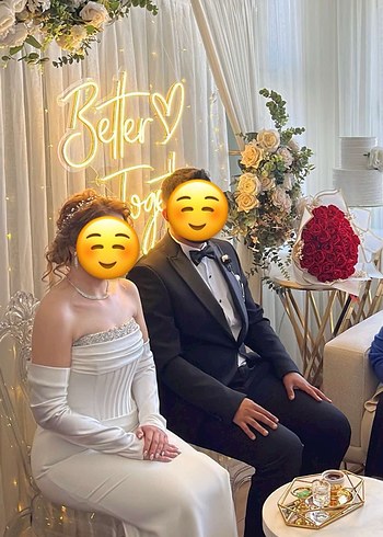 Beyaz Balık Model Taşlı Söz/Nişan/Nikah Elbise - Görsel 2