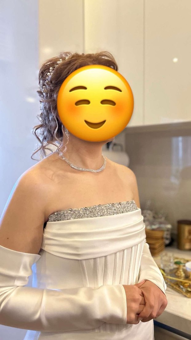 Beyaz Balık Model Taşlı Söz/Nişan/Nikah Elbise - Görsel 3