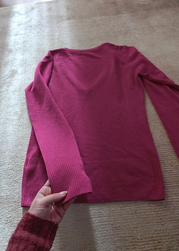 Pembe V Yaka Kadın Triko Kazak m beden - Görsel 4