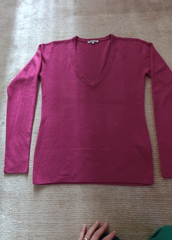 Pembe V Yaka Kadın Triko Kazak m beden - Görsel 3