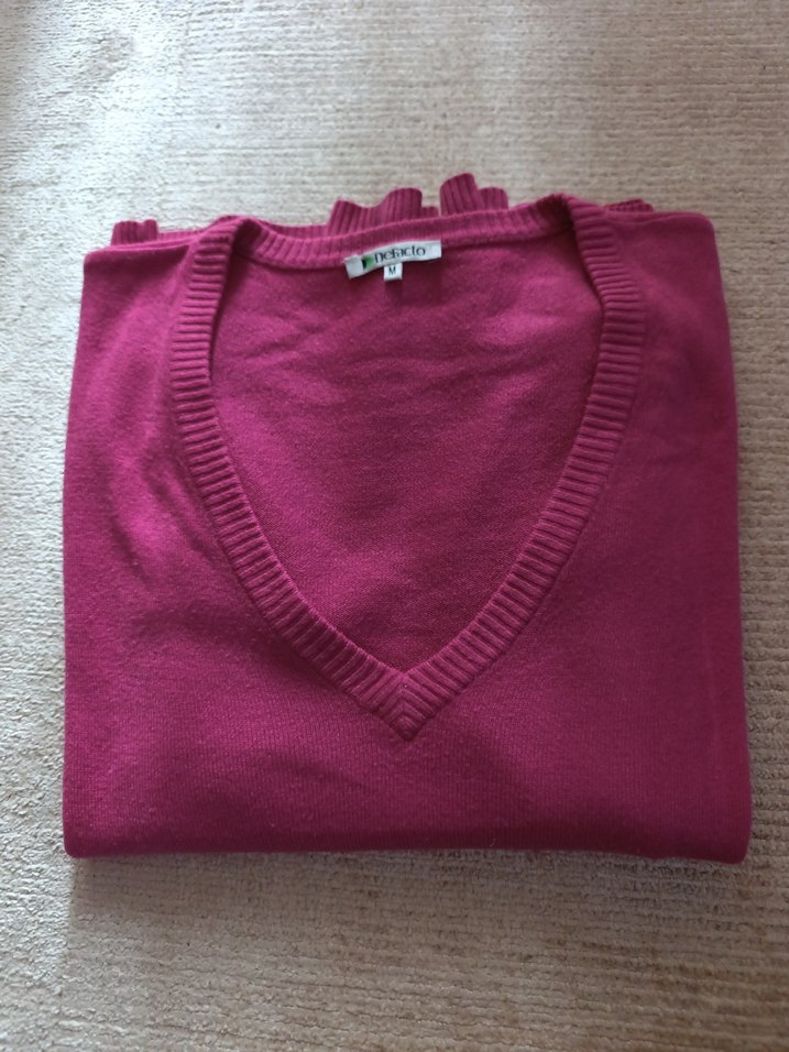 Pembe V Yaka Kadın Triko Kazak m beden - Görsel 5