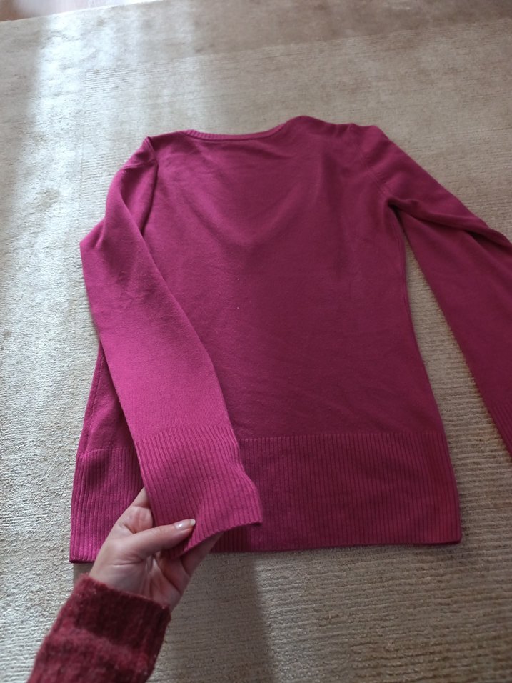 Pembe V Yaka Kadın Triko Kazak m beden - Görsel 4
