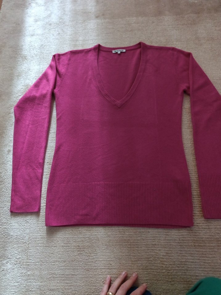 Pembe V Yaka Kadın Triko Kazak m beden - Görsel 3