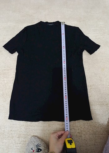 Siyah Kısa Kollu Keten Tişört m beden - Görsel 3