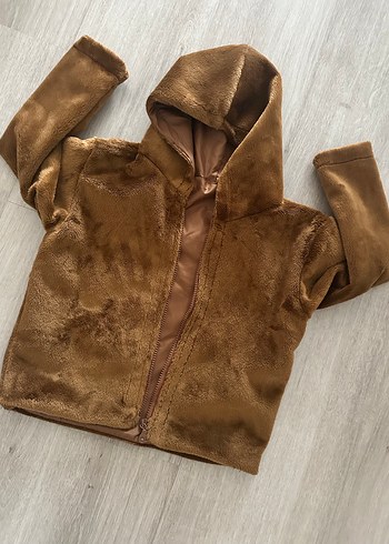 Kahverengi Kürklü Kapüşonlu Erkek Çocuk Peluş Mont - Görsel 5