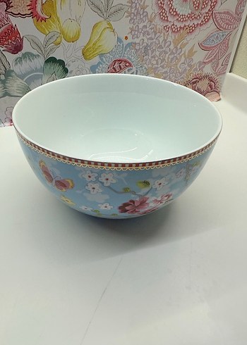 Mavi Çiçek Desenli Çukur Büyük Boy Kase - Görsel 6